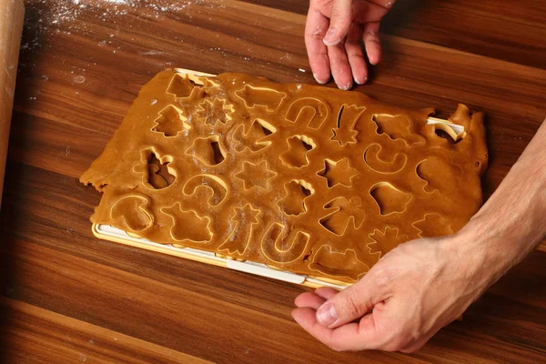 Remove Remains Dough Making Christmas Gingerbread Cookies — 스톡 사진