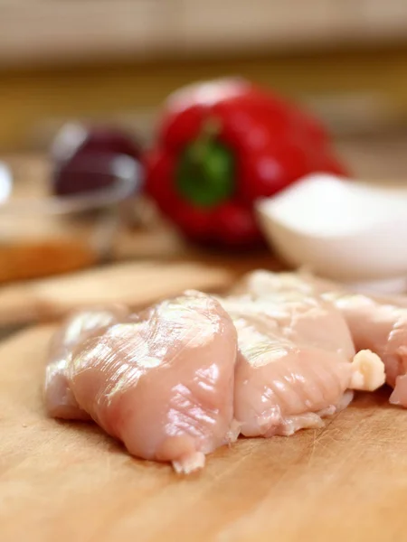 Kuřecí Filet Paprika Cibule Koření Ingredience Pro Tortilla Série Výroba — Stock fotografie