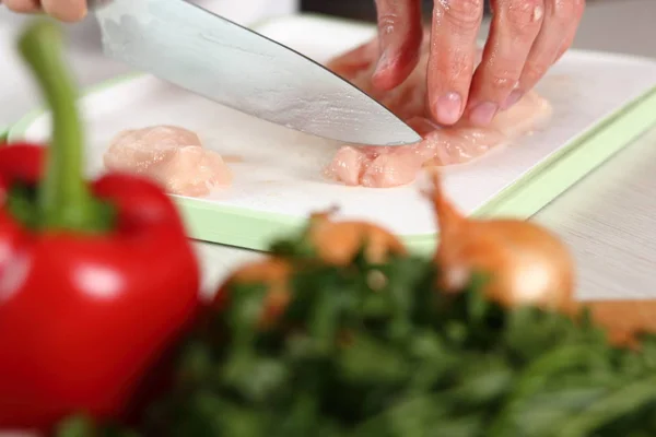 Chef Cutting Chicken Fillet Making Chicken Egg Galette Series — Stock Photo, Image