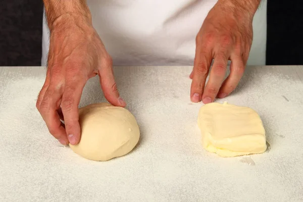 Making Puff Pastry Dough Butter Ready Make — 스톡 사진