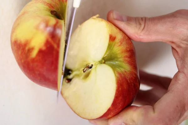 Couper Les Pommes Quartiers Tatin Tarte Aux Pommes Avec Série — Photo