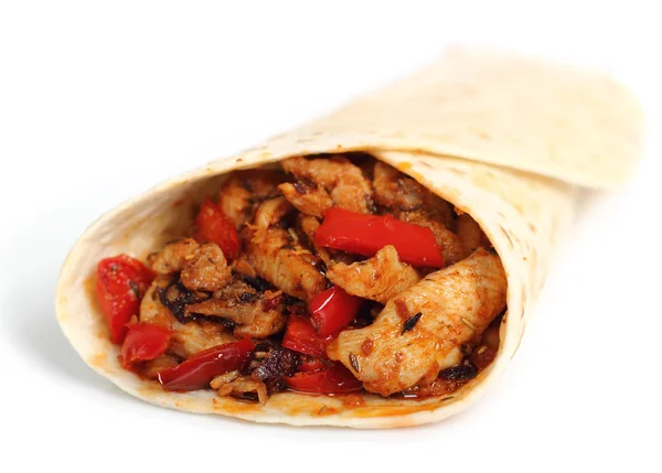 Tortilla Con Pollo Pimiento Aislado Sobre Fondo Blanco — Foto de Stock