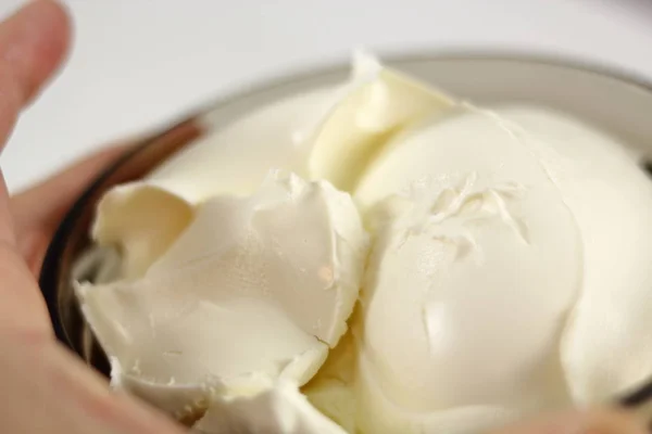 Fromage Crème Dans Bol Fabrication Tarte Citron Mascarpone Série — Photo