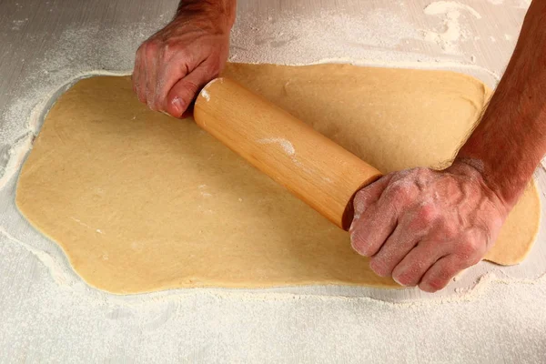 Stendere Pasta Lievito Preparare Lumaca Semi Papavero Dolce Panino — Foto Stock