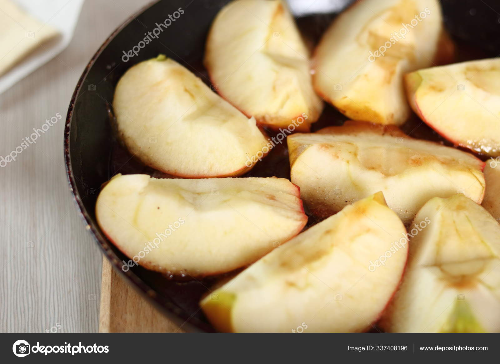 Precooked Apples Frying Pan Making Apple Tarte Tatin Cinnamon Series