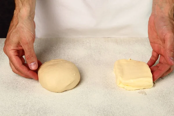 Making Puff Pastry Dough Butter Ready Make — 스톡 사진