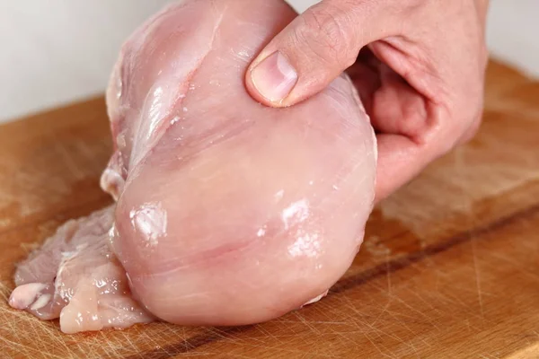 Surowy Pierś Kurczaka Produkcja Kurczaków Serów Paczek Pora — Zdjęcie stockowe