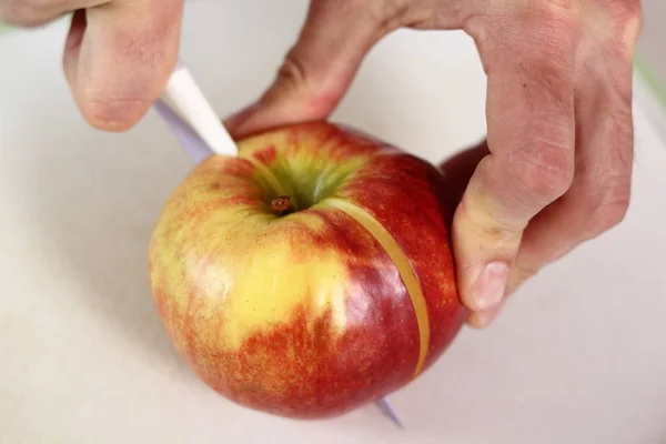 Couper Les Pommes Quartiers Tatin Tarte Aux Pommes Avec Série — Photo