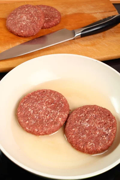 Frying Burger Beef Patty — Stock Photo, Image