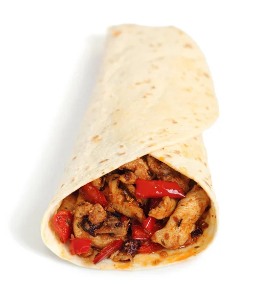 Tortilla Con Pollo Pimiento Aislado Sobre Fondo Blanco — Foto de Stock