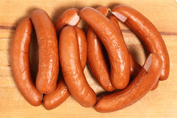 Smoked Sausages Cutting Board — Stock Photo, Image