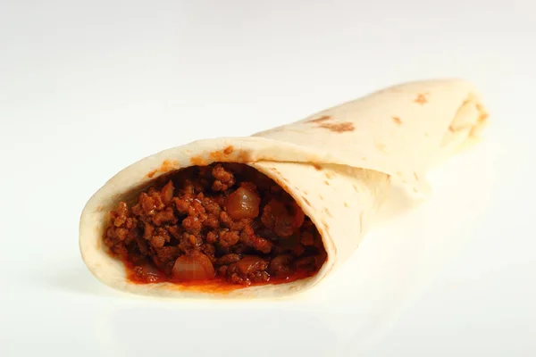 Tortilha Carne Com Molho Pimenta Enchilada — Fotografia de Stock