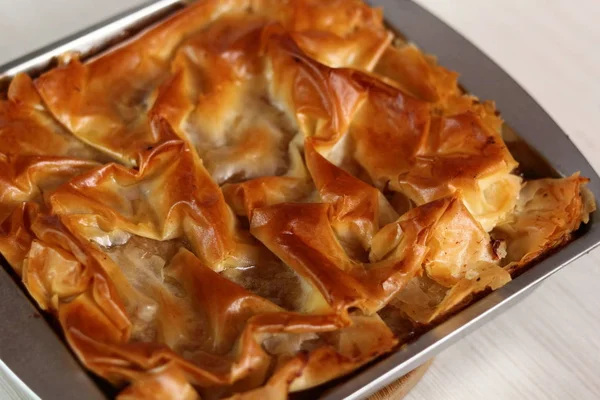 Vers Gebakken Taart Bakplaat Filo Pastry Topped Apple Pie Series — Stockfoto