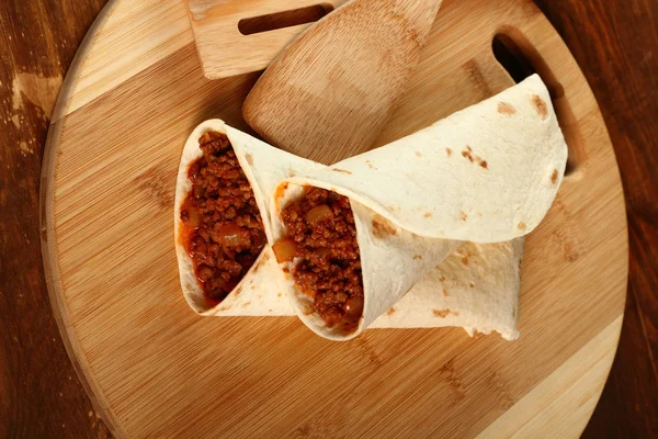 Tortilha Carne Com Molho Pimenta Enchilada — Fotografia de Stock