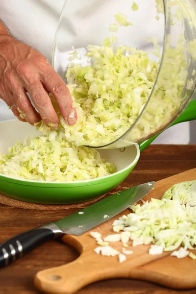 Fried Cabbage. Making. Transfer Cabbage to Frying Pan.