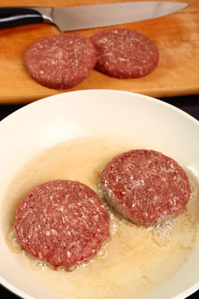 Frying Burger Beef Patty — Stock fotografie