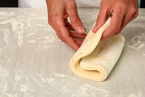 Making Puff Pastry Folding Lower Third Dough Centre Third Top — 스톡 사진