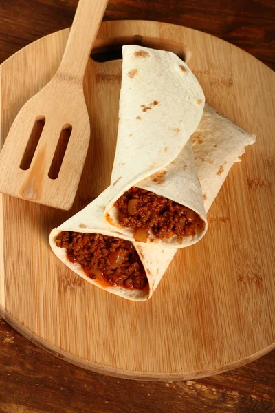 Tortilha Carne Com Molho Pimenta Enchilada — Fotografia de Stock