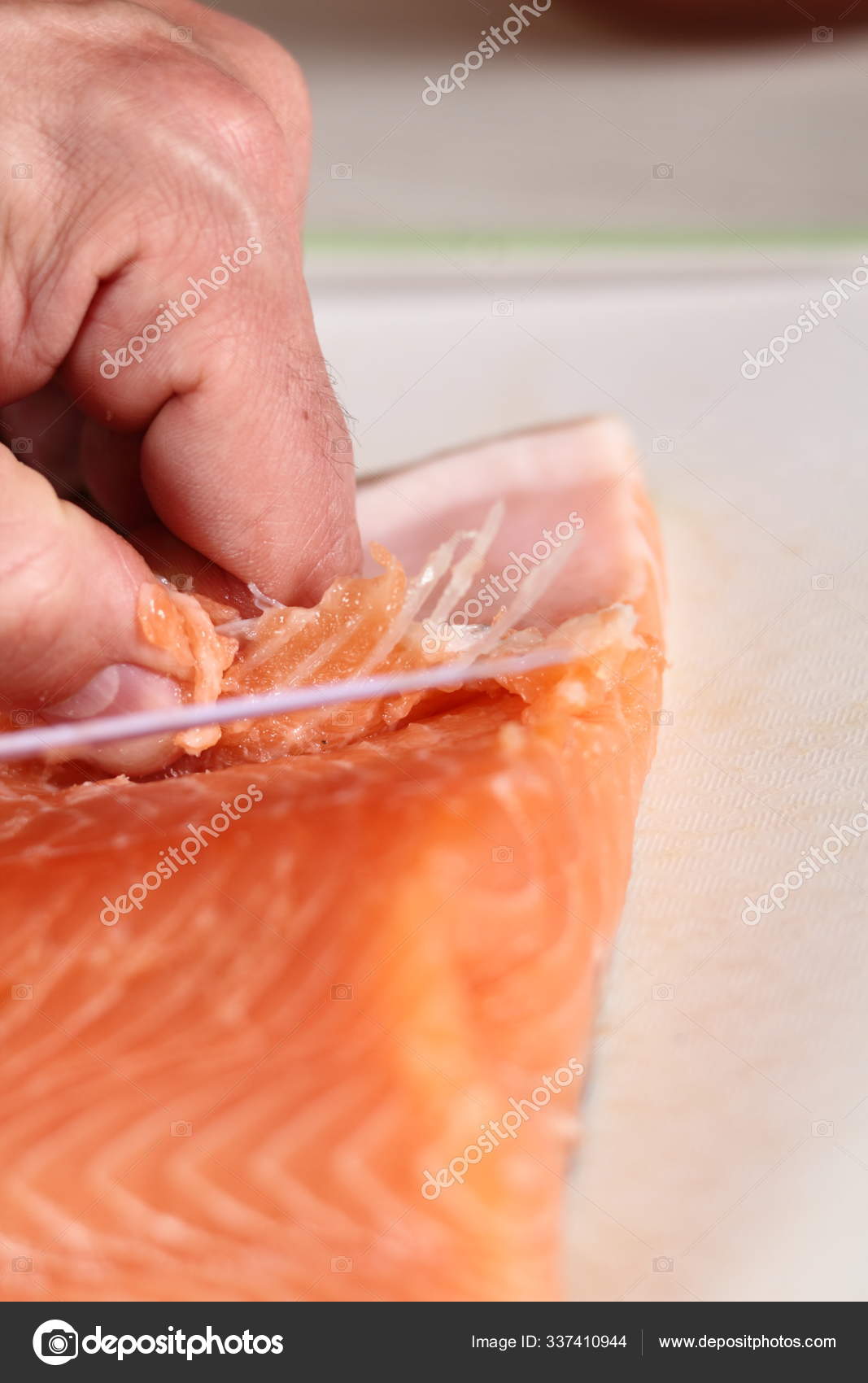 Removing Bones Salmon Fillet Making Salmon Puff Pastry Series — Stock