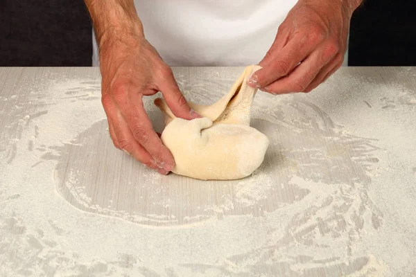 Making Puff Pastry Bring Dough Centre Butter Enclose Completely — 스톡 사진