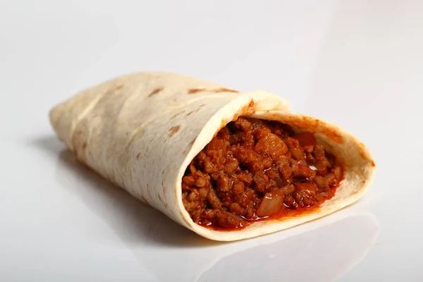 Tortilha Carne Com Molho Pimenta Enchilada — Fotografia de Stock