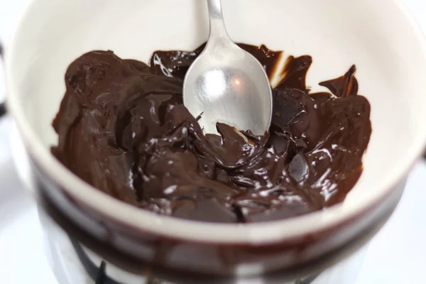 Derretir Chocolate Sobre Una Sartén Agua Hirviendo Hacer Chocolate Pera — Foto de Stock