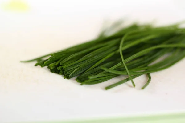 Fresh Chives Making Potato Leek Filo Pie Series — Stock Photo, Image