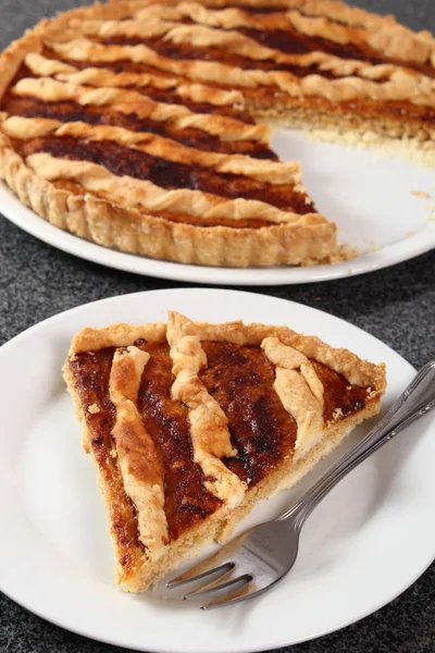 Shoofly Tarta Con Relleno Jarabe Oro Superficie Granito — Foto de Stock