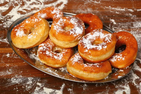 Coat Donut Met Poedersuiker Donuts Maken — Stockfoto