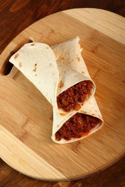 Tortilha Carne Com Molho Pimenta Enchilada — Fotografia de Stock