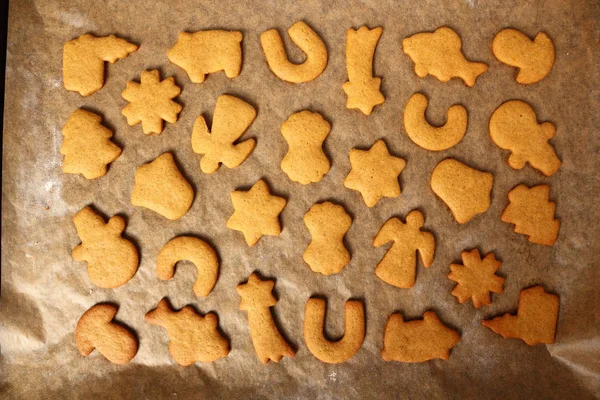 Freshly Baked Gingerbread Cookies Making Christmas Gingerbread Cookies — Stock Photo, Image