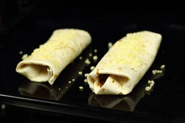 Fazendo Tortilla Enchilada Com Carne Bovina Série — Fotografia de Stock