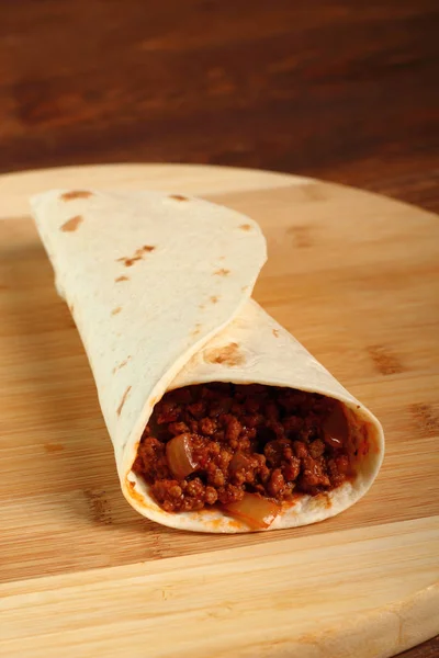 Tortilha Carne Com Molho Pimenta Enchilada — Fotografia de Stock