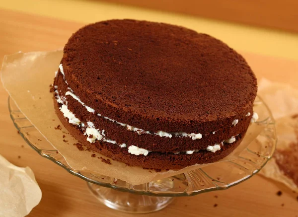 Baked Cake Spring Form Making Chocolate Layer Cake Series — Stock Photo, Image