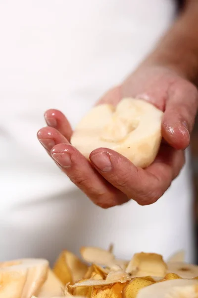 Pera Pelada Sin Núcleo Mano Hacer Pera Tarte Tatin Con —  Fotos de Stock