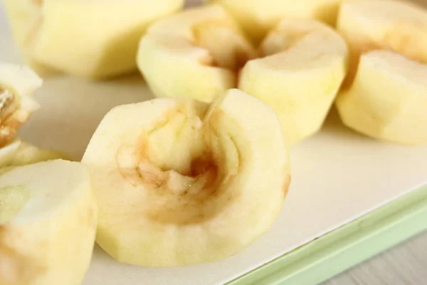 Peeled apples without cores. Making Filo Pastry Topped Apple Pie Series.