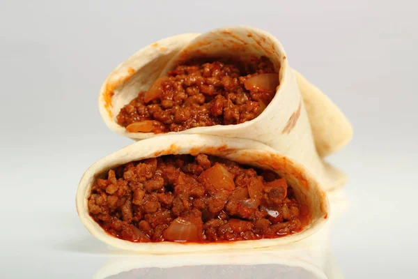 Tortilha Carne Com Molho Pimenta Enchilada — Fotografia de Stock