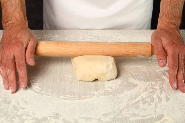 Making Puff Pastry Rolling Dough Rectangle — Stock Photo, Image