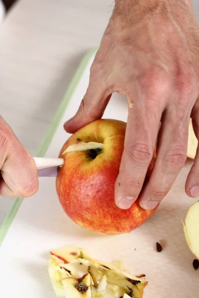 Couper Les Pommes Quartiers Tatin Tarte Aux Pommes Avec Série — Photo