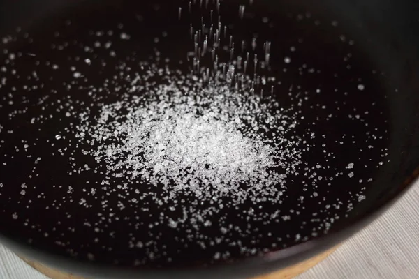 Pouring Sugar Skillet Making Pear Tarte Tatin Cardamom Series — Stock Photo, Image