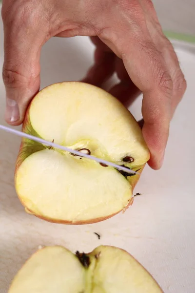 Couper Les Pommes Quartiers Tatin Tarte Aux Pommes Avec Série — Photo