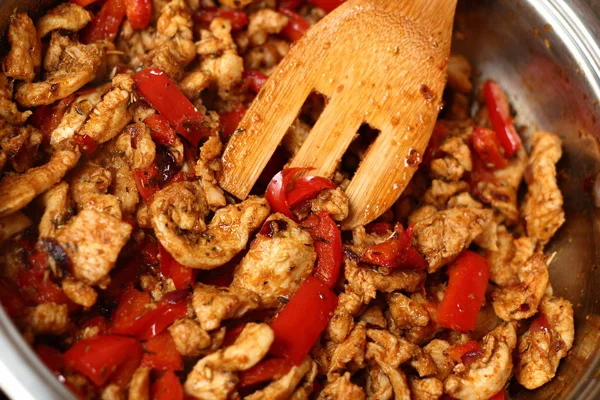 Frying Chicken Pepper Series Making Tortilla Chicken Bell Pepper — Stock Photo, Image