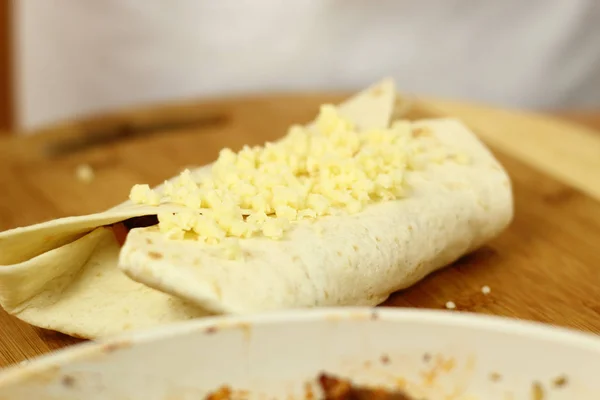 Herstellung Von Enchilada Tortilla Mit Rindfleisch Serie — Stockfoto