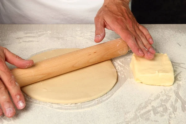 Making Puff Pastry Rolling Dough — 스톡 사진