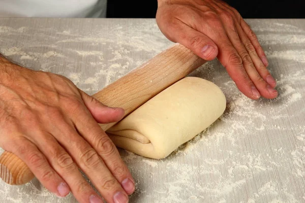 Making Puff Pastry Rolling Dough Rectangle Next Step — 스톡 사진
