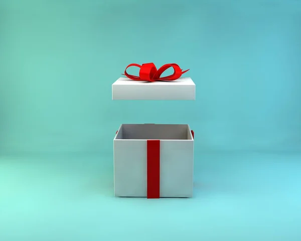 Rendering Illustration Geschenkbox Geöffnet Rotes Band Auf Pastell Hintergrund — Stockfoto