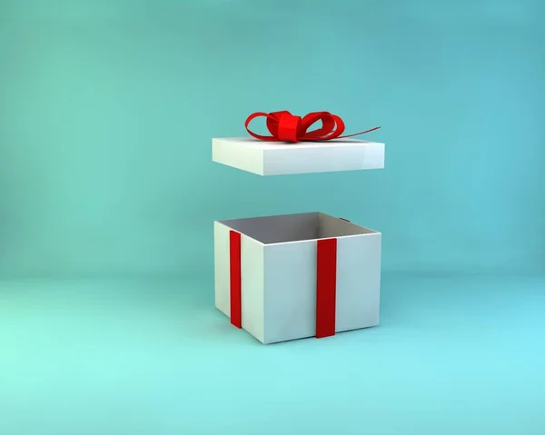 Rendering Illustration Geschenkbox Geöffnet Rotes Band Auf Pastell Hintergrund — Stockfoto