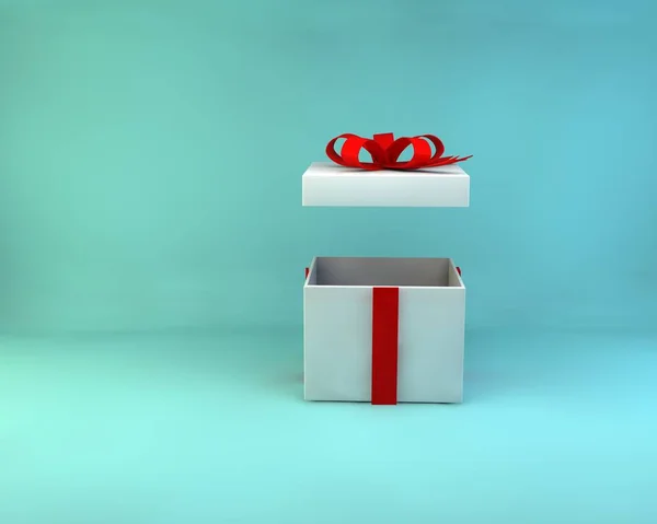 Rendering Illustration Geschenkbox Geöffnet Rotes Band Auf Pastell Hintergrund — Stockfoto