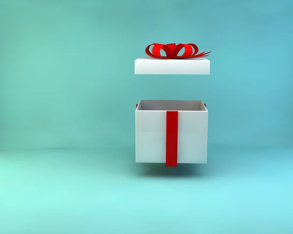 Rendering Illustration Geschenkbox Geöffnet Rotes Band Auf Pastell Hintergrund — Stockfoto