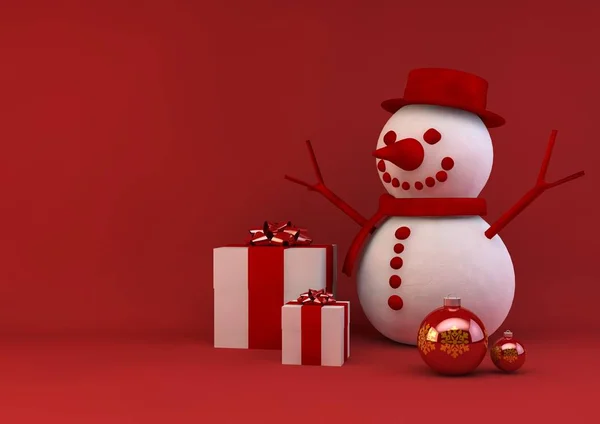3D雪人圣诞树及礼物在白色背景下被隔离 — 图库照片